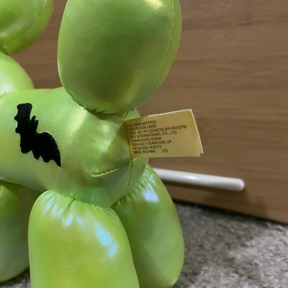 EUC Lime Green Spooky Stuffed Balloon Dog with Bat Design - Picture 4 of 4